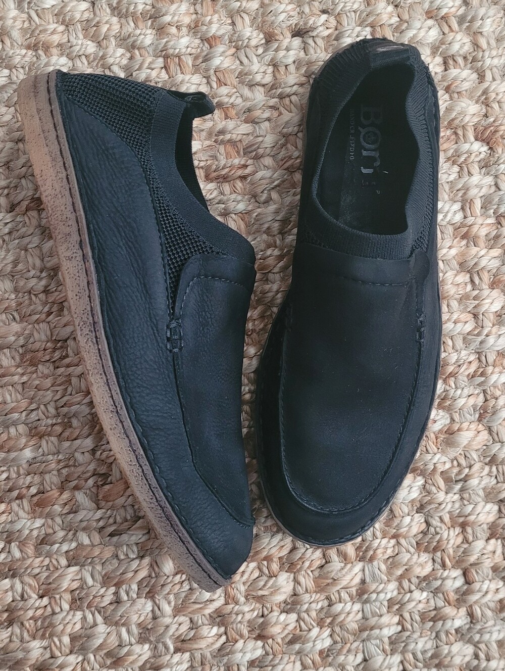 Born Samuel Black Leather & Knit Slip-On Loafers Men's Size 9M Business Casual